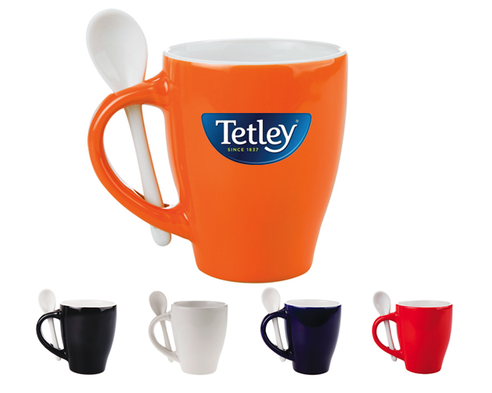 TAZA BICOLOR C/CUCHARA 12 OZ LONDON
