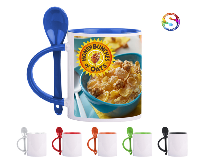 TARRO BICOLOR DE SUBLIMACIÓN C/CUCHARA 11 OZ MIRZA