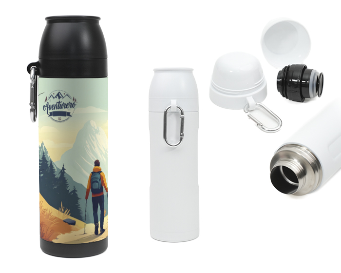 TERMO DE ACERO INOXIDABLE CON GANCHO DE 750ML AVENTURERO