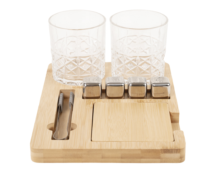 SET PARA WHISKY DE BAMBÚ, VIDRIO Y ACERO INOXIDABLE CHICAGO